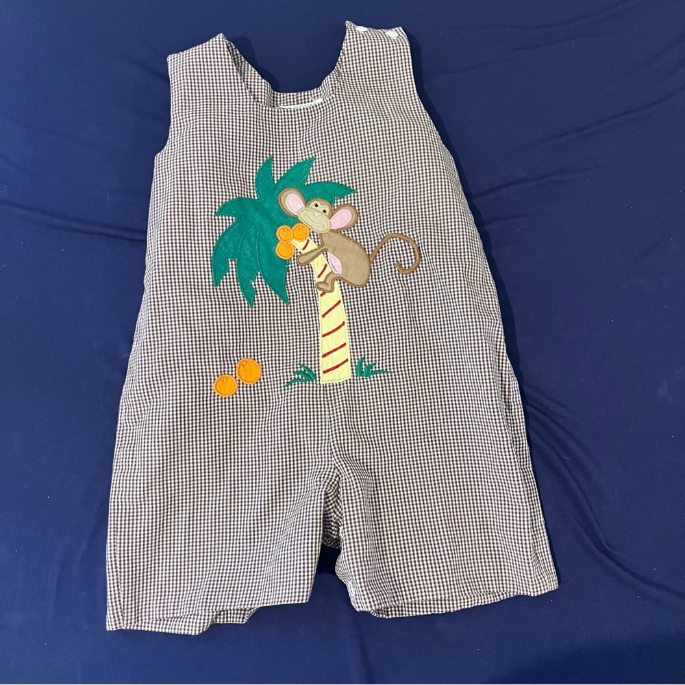 Royal Kidz Baby Boys Shortall With A Monkey Appliqué On The Front 12m Brown